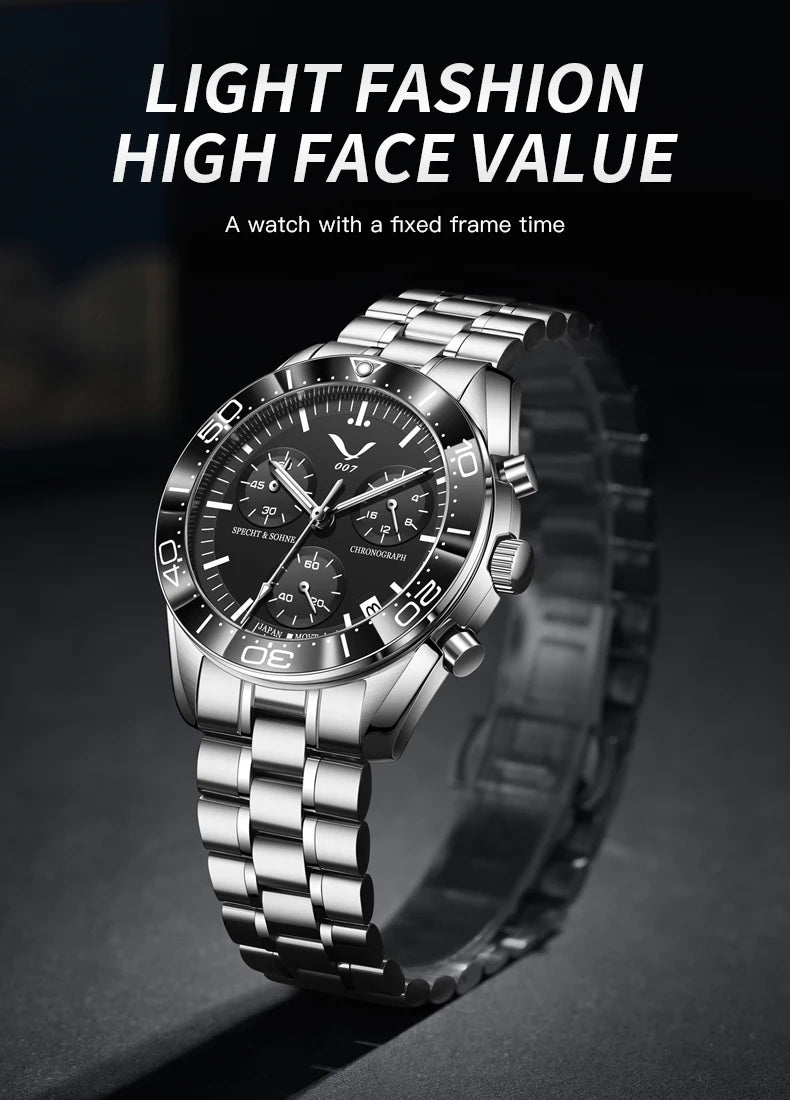 New 007 Specht&Sohne Sports Watches For Men Top Brand Luxury Steel Wrist Watch Fashion Japan VK68 Chronograph Relogio Masculino