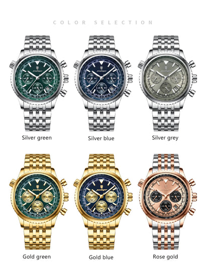 POEDAGAR Fashion Men's Quartz Watch Stainless Steel Waterproof Luminous Man Watch Chronograph Date Multifunction Watches For Men