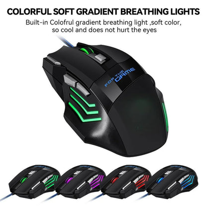 1 mouse da gaming USB Hyperspeed nuovo per PC, retroilluminato RGB, ergonomico, mouse da gaming 7D per eSport, cablato, per laptop e PC gamer