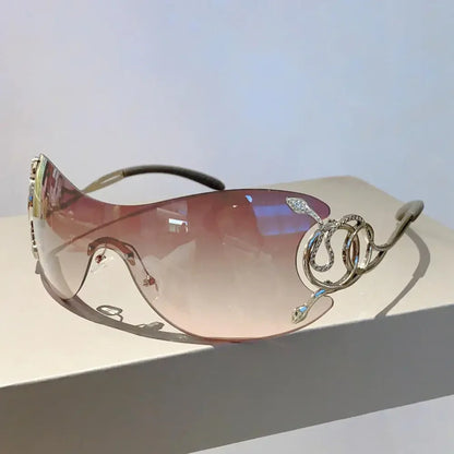 KLASSNUM Y2K Vintage Women's Luxury Sunglasses Gradient SunGlasses Men Rimless Pilot Goggles Uv400 Unisex Glasse for Spicy Girl