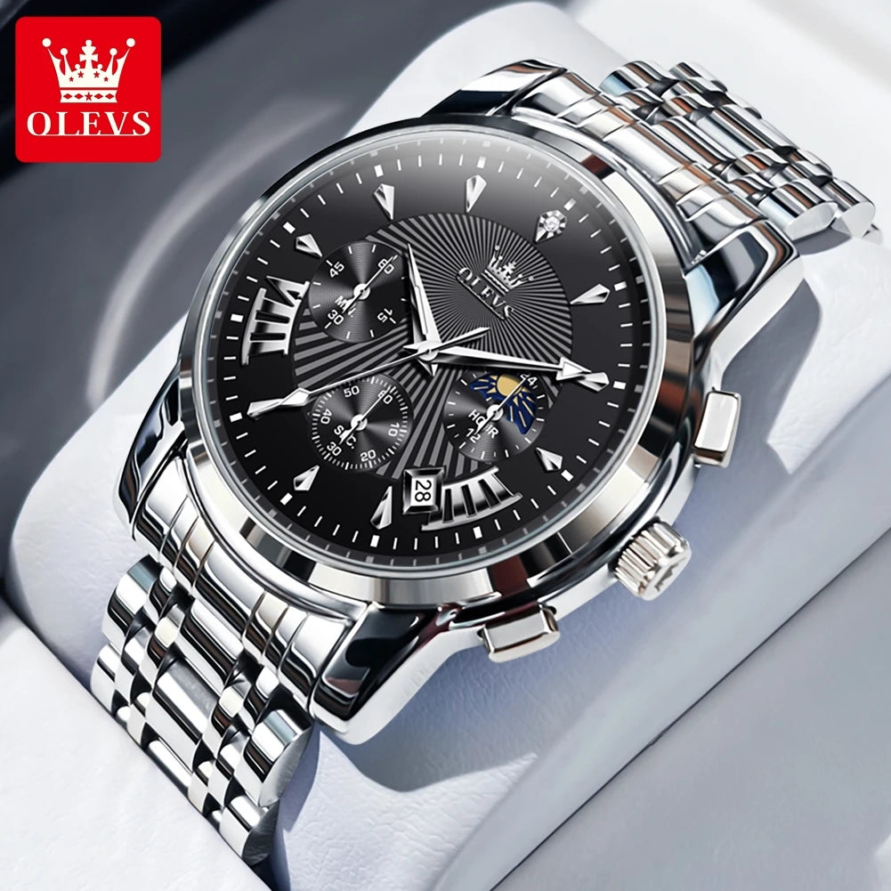 OLEVS Brand Fashion Red Watch For Men Luxury Sport Waterproof Stainless Steel Chronograph Quartz Watches Mens Relogio Masculino
