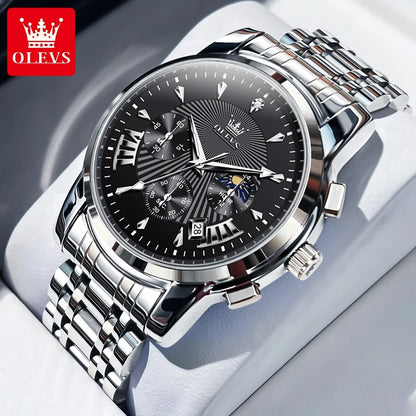 OLEVS Brand Fashion Red Watch For Men Luxury Sport Waterproof Stainless Steel Chronograph Quartz Watches Mens Relogio Masculino