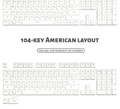 104 Tasten Koreanische, französische, russische, spanische und deutsche hintergrundbeleuchtete Tastenkappen für mechanische Tastaturen mit MX-Switches, OEM-Profil, ABS-Keycaps, DIY