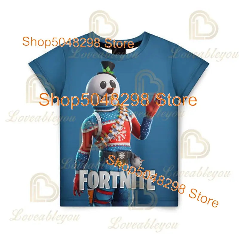 Детска тениска Cartoon Fortnite New Summer с 3D принт за момчета и момичета, streetwear дрехи за възрастни и деца, забавна тениска с обло деколте