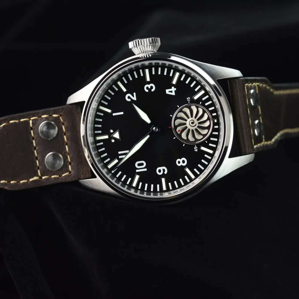 Hruodland 2025 Novo Relógio Mecânico para Homem Seagull ST3620 Piloto Retro 43MM BGW-9 Luminoso Cristal de Safira Turbina Relógio de Homem