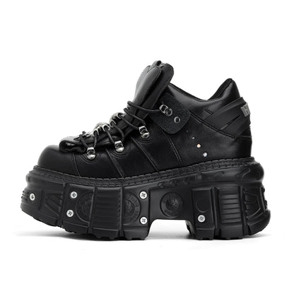 Damskor i punkstil, snörning, klackhöjd 6 cm, platåskor, gotiska ankelstövlar för kvinnor, rockstövlar, metalldekor, damsneakers