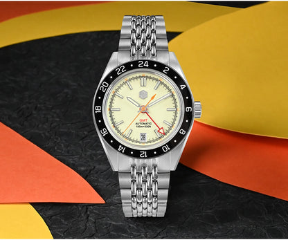 San Martin 39.5mm Limited Edition Full Lume Dial Automatic Mens Watch NH34 GMT 6H Date 10Bar Luxury Kol Saati SN0116W