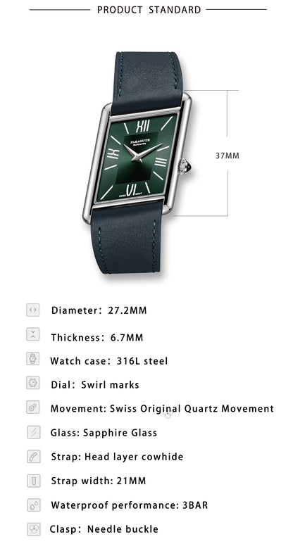 FARASUTE Luxury Square Sports Men's Watch Swiss Movement Waterproof Sapphire Glass Stainless Steel Quartz Wristwatch Male Reloj