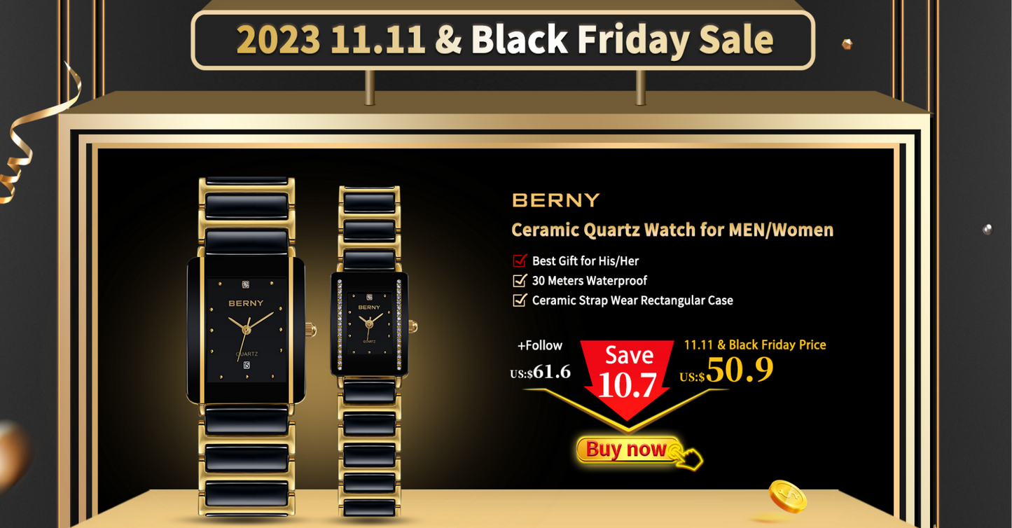 BERNY Women Watch Ladies Quartz Roman Numerals Day Top Calendar Watches Sapphire Glass Solid Steel Strap Women Wristwatch