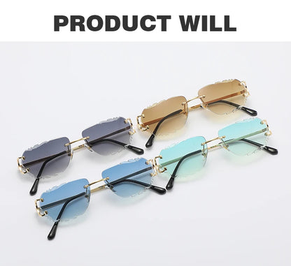 Retro Sunglasses For Men And Women High-End Frameless Fashion UV400 Irregular Cut Lenses Women Sun Glasses