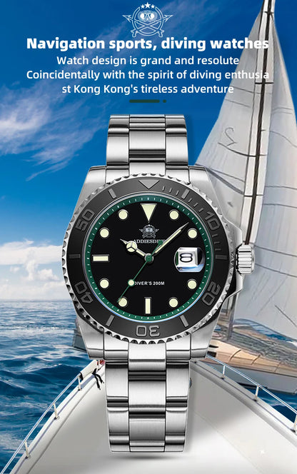 ADDIESDIVE Luxury Men's Diver Steel Watch 200m Waterproof Ceramic Bezel Analog Watch BGW9 Luminous Business Quartz Watch AD2040
