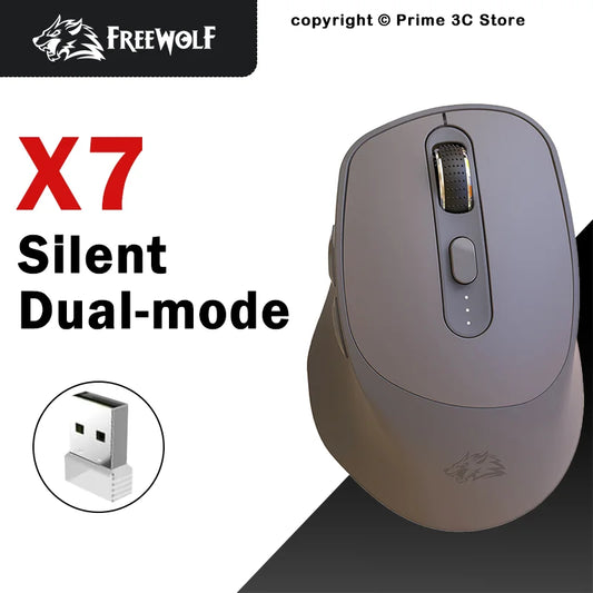 FREEWOLF X7 vezeték nélküli egér, Bluetooth 2.4G, két üzemmód, csendes, újratölthető, 4000DPI, akkumulátorjelző, ergonomikus, PC-hez, Machez és laptophoz