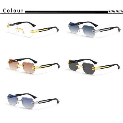 CATERSIDE Retro Rimless Sunglasses Men Polygonal Metal Frame High Quality Women Sun Glasses Outdoor Travel Gift Summer Style