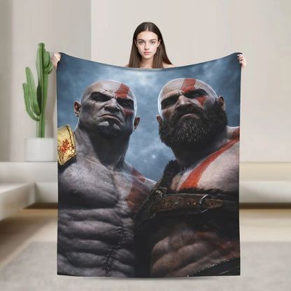 God of War Games Kratos Cartoon Flannel Blanket  Super Soft Throw Blanket for Couch Bed Travel Street Trend Bedspread Sofa Bed