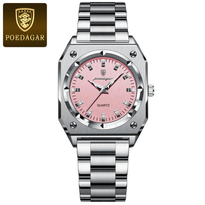 POEDAGAR Fashion Square Ladies Wristwatch Stainless Steel Waterproof Luminous Woman Watch Elegant Luxury Women's Quartz Watches