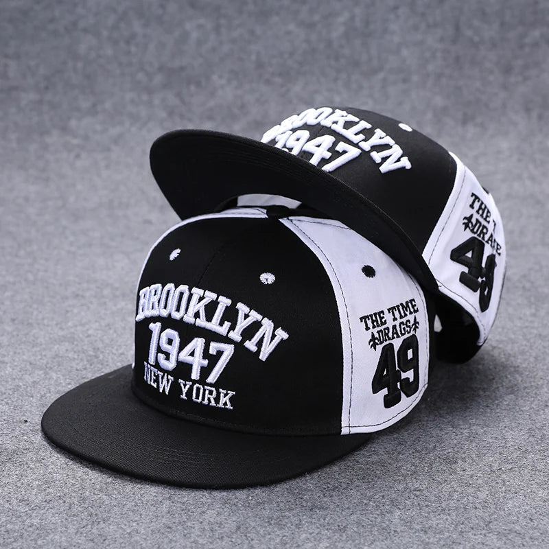 Baseballcap mit flachem Schirm, Buchstabenstickerei für Herren, vielseitig kombinierbar, Damen-Sommer-Hip-Hop-Hut, Outdoor-Sonnenschutz, verstellbare Schirmmütze