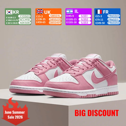 Ténis casuais retro de cano baixo Nike Dunk Low na combinação de cores rosa e branco, ténis de skate resistentes para mulher DD1873-112