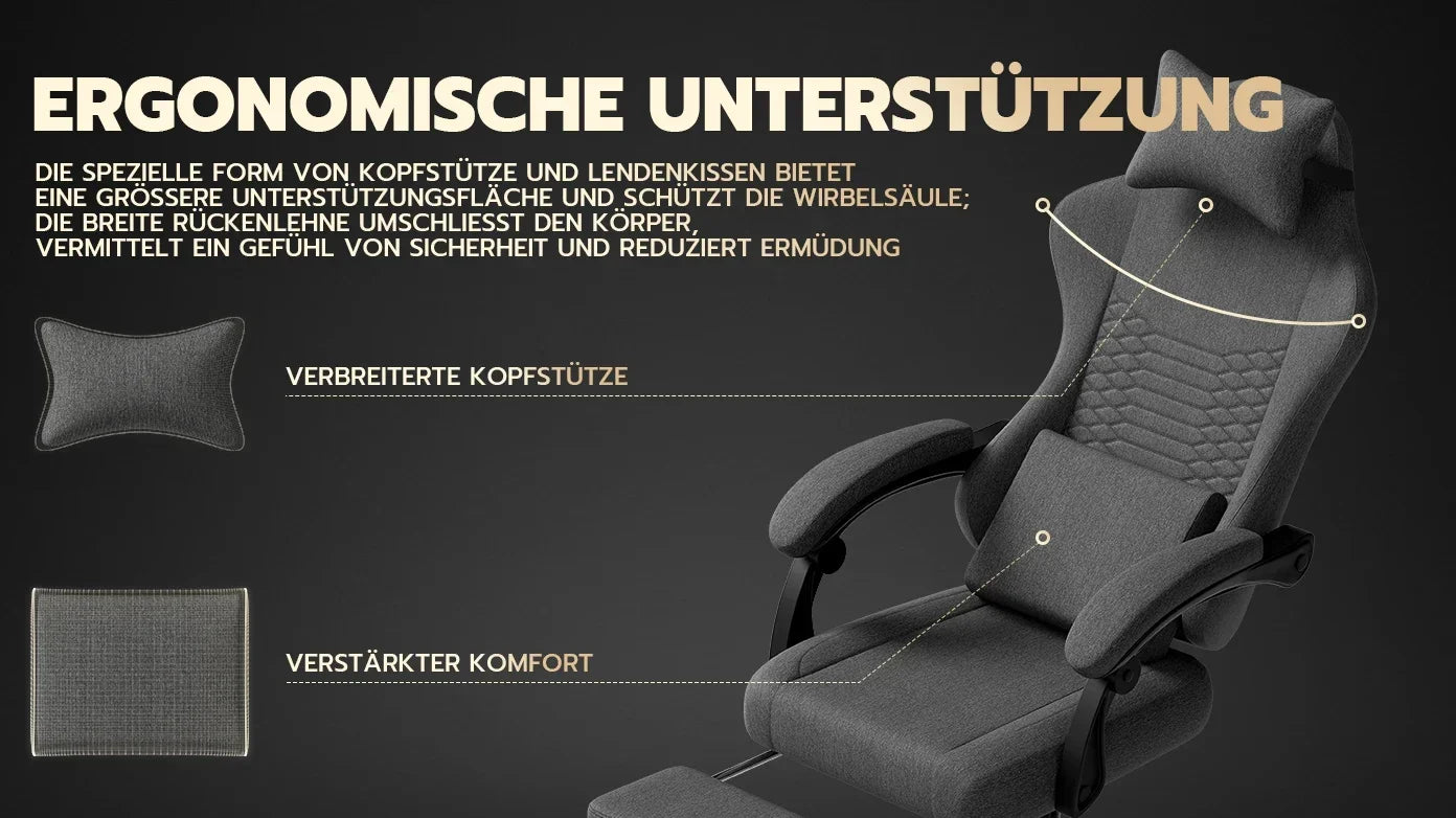 Dark Gray Fabric Gaming Chair Ergonomic Racing Office Chair with Massage, Footrest, Adjustable Headrest & Lumbar Support for PC Gaming