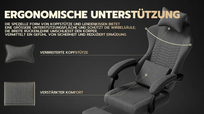 Dark Gray Fabric Gaming Chair Ergonomic Racing Office Chair with Massage, Footrest, Adjustable Headrest & Lumbar Support for PC Gaming