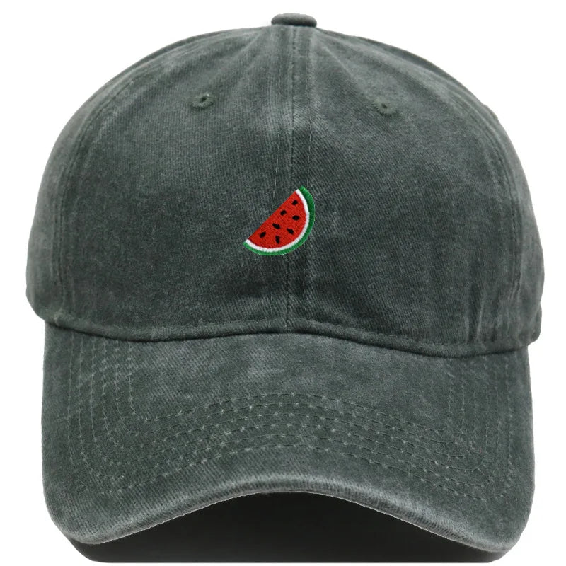 Printed Watermelon Baseball Cap Men's Washed Soft Top Retro Dad Hats Women's Casual Versatile Fashion Trend Duck Tongue Caps