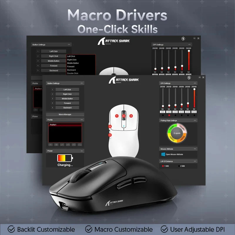 ATTACK SHARK X3 třirežimová myš 1K Hz, X3Pro bezdrátová Bluetooth myš 4K Hz, lehká, PAW3395, mobilní rychlost 650IPS