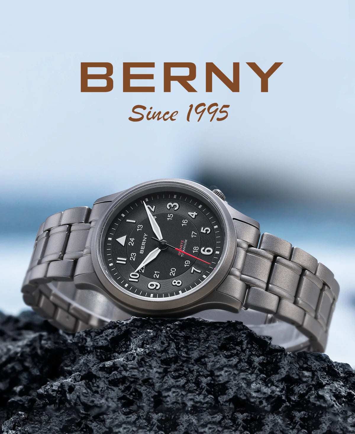 BERNY Full Titanium Watches for Men Outdoor Quartz Men's Field Wristwatch VH31 Super Luminous Sapphire Easy Read Watch