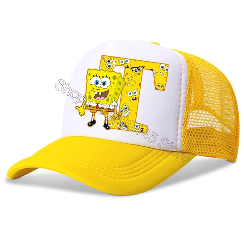 New Spongebob Children Baseball Caps Kawaii Cartoon Letter Printed Hat Kids Casual Sun Hat Adjustable Peaked Cap Birthday Gifts