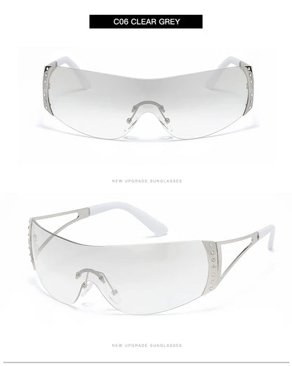Fashion 2000's Vintage One Piece Sunglasses Women Y2K Wrap Around Retro Sun Glasses Men Punk Eyewear Shades UV400 Oculos