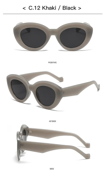 JNPCXI Ins Popular Fashion Oversized Cat Eye Women Sunglasses Green Stripes Retro Shades UV400 Men Trending Oval Sun Glasses