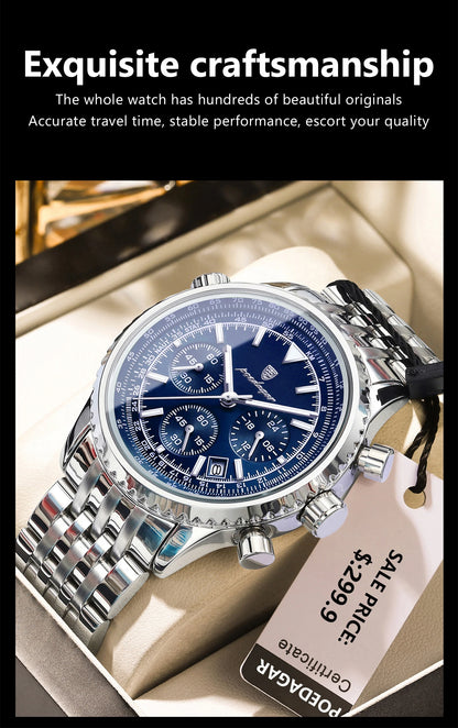 POEDAGAR Fashion Military Men's Watches Waterproof Luminous Date Chronograph Man Watch Stainless Steel Luxury Quartz Male Clock