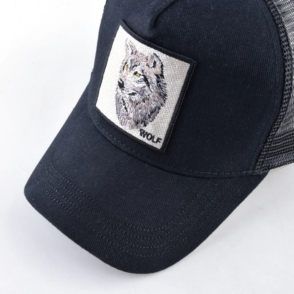 Модна бейзболна шапка с бродерия „Вълк“, Snapback, хип-хоп, Trucker, за мъже и жени, за външни дейности, дишаща шапка с козирка