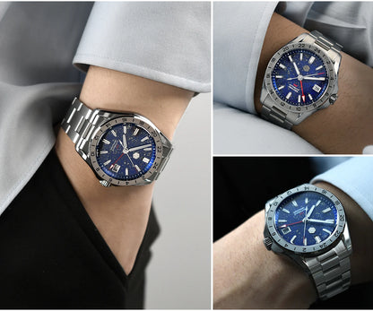 Relógio de Luxo para Homem San Martin 39mm com Mostrador em Pedra Aventurina, NH34 GMT Automático Mecânico, Safira, Impermeável e Luminescente SN0129