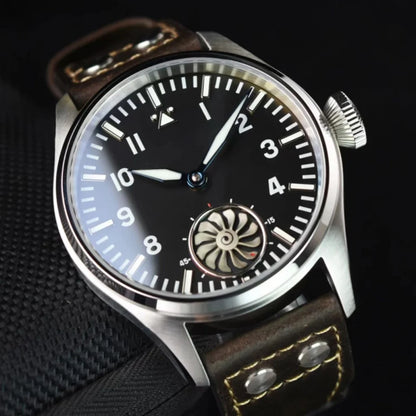 Hruodland 2025 Novo Relógio Mecânico para Homem Seagull ST3620 Piloto Retro 43MM BGW-9 Luminoso Cristal de Safira Turbina Relógio de Homem