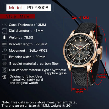 Pagani Design VK63 Fashion Men's Quartz Watches 41MM Top Sapphire Waterproof Sport 10 Bar Watch for men reloj hombre