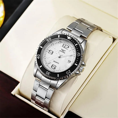 Montres de luxe pour hommes en acier inoxydable – Montre à quartz avec affichage de la date, style professionnel et sportif, tendance