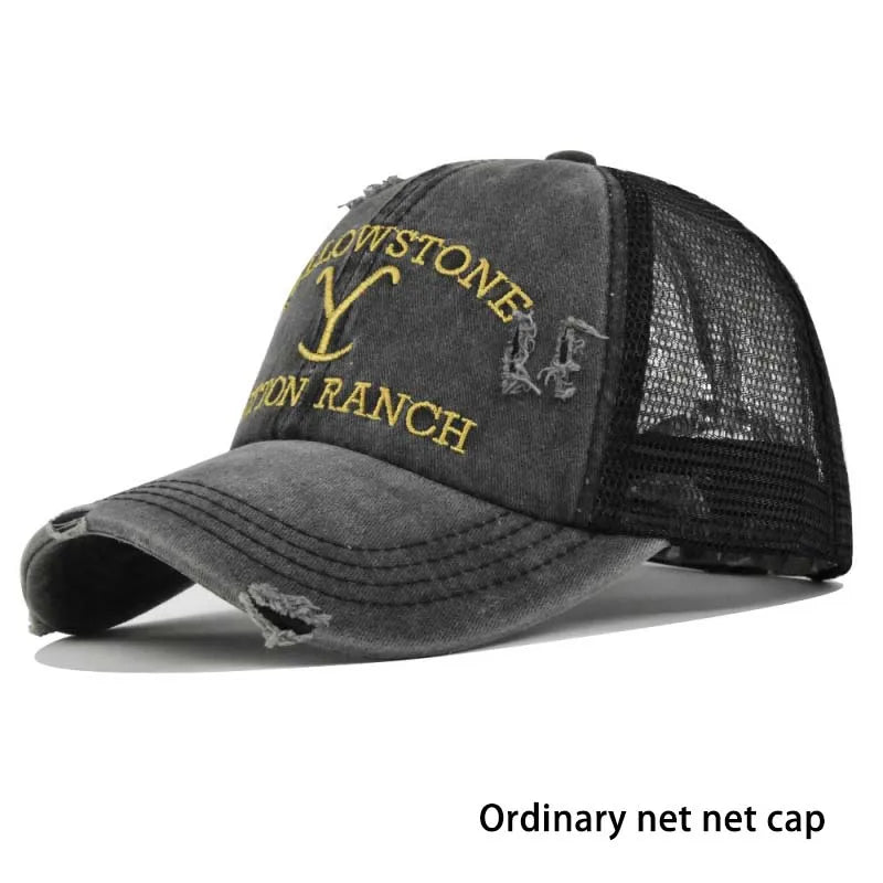 Summer Yellowstone Dutton Ranch Hat Cross Ponytail Baseball Cap Distressed Outdoor Embroidery Sunscreen Hat Solid Color Cap