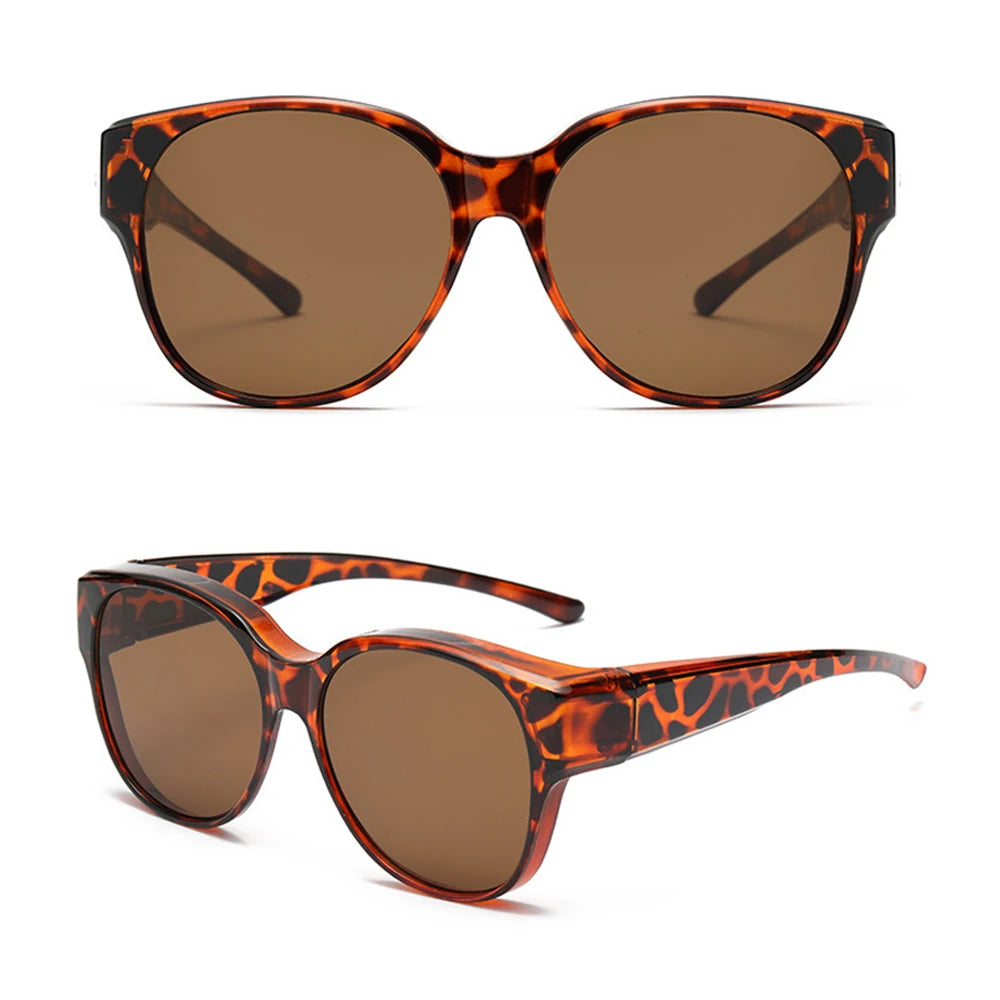 Fashion UV Protection Driving Sunglasses Round Frame Y2K Wear Over Glasses Retro Black Shades for Women Men