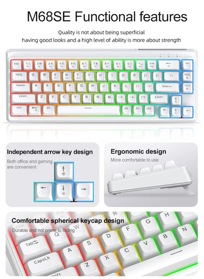 FREEWOLF M68SE 68% Mini Wired Keyboard RGB Backlit Silent Mechanical Feel Type-C Detachable Cable for PC Mac