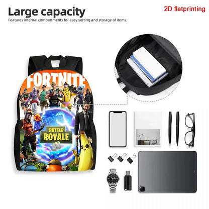 Mochila Escolar Fortnite de 15 Polegadas com Desenho Animado para Crianças, Meninos e Meninas, Mochila Leve com Estampado de Jogo, Grande, Adequada para Idades dos 5 aos 8 Anos