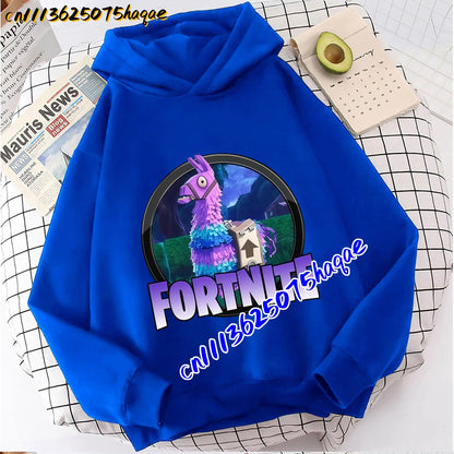 FORTNITED Sweat-shirt pullover com capuz de manga comprida para criança, menina e menino, streetwear, moda anime, roupa infantil, top para bebé, presente