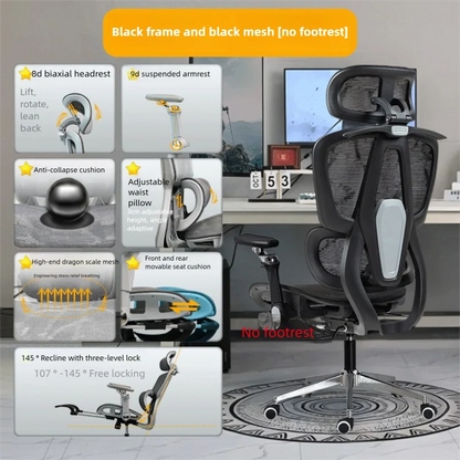 Ergonomic Office Chair Reclining with Footrest, High Back Computer Desk Chair with Lumbar Support, Adjustable Swivel Office Chair for Home Office & Gaming