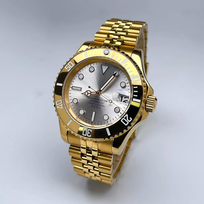40mm Luxury Full Gold YM Automatic Watch, Ceramic Rotating Bezel, Super Luminous Display, Sapphire Glass for NH35mechanicalwatch