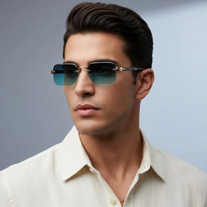 Luxury Rimless Sunglasses, Metal Hinge Exquisite Craftsmanship, Gradient Lenses Sun Protection Sunglasses 823