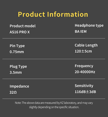 KZ AS16 PRO X HiFi In-Ear Monitor Earphones – 8 Balanced Armature Drivers Wired Headphones with Microphone