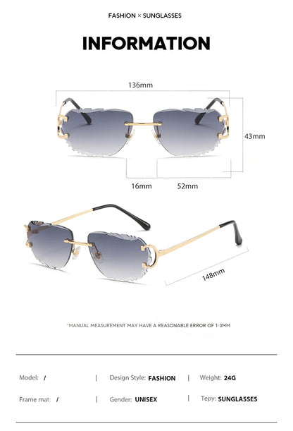Retro Sunglasses For Men And Women High-End Frameless Fashion UV400 Irregular Cut Lenses Women Sun Glasses