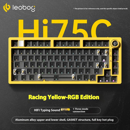 Kit de Teclado Mecânico LEOBOG Hi75C 3 Modos/Com Fio Hot-Swap com Botão Rotativo RGB, Liga de Alumínio, Montagem Gasket, Kit de Teclado Hi75C Personalizado para PC, Presente