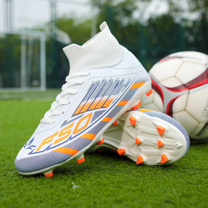 Nouvelles chaussures de football professionnelles pour hommes, chaussures de sport à cheville haute, chaussures de football TF/FG pour garçons, unisexes, antidérapantes, confortables