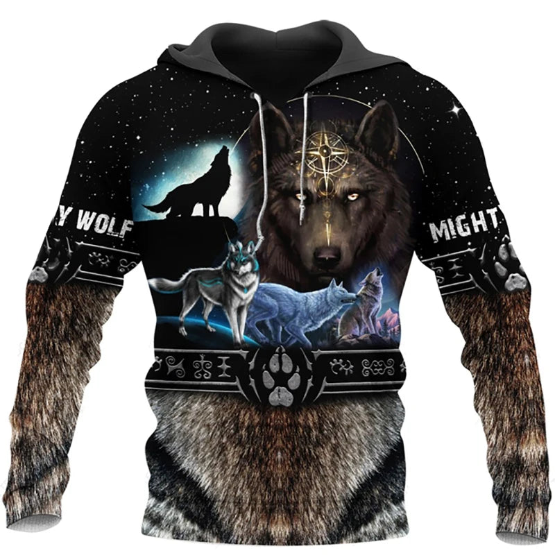 Felpa con cappuccio e felpa da uomo unisex casual autunnale New Wolf Tattoo Vegvisir nero bianco 3D con stampa integrale