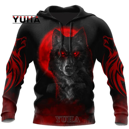 Felpa con cappuccio e felpa da uomo unisex casual autunnale New Wolf Tattoo Vegvisir nero bianco 3D con stampa integrale