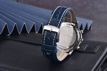 Reloj de lujo para hombre Benyar: cronógrafo con fecha, correa de piel, resistente al agua, luminiscente, estilo deportivo y militar, reloj de cuarzo